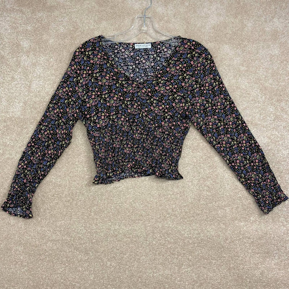 Paper Crane Tops - Paper Crane Long Sleeve Floral Cropped Shirt Size X-Small